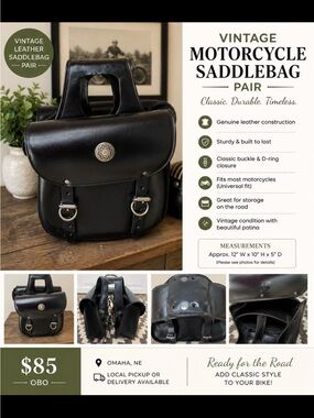 Black Vintage Leather Motorcycle Saddlebag Pair - Classic Men's Travel Bags
